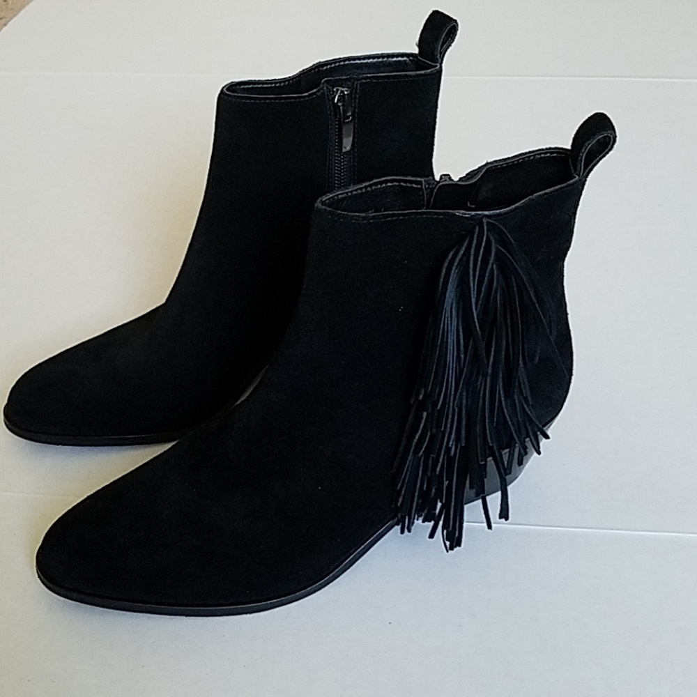 Via Spiga Leather Suede Fringe Booties